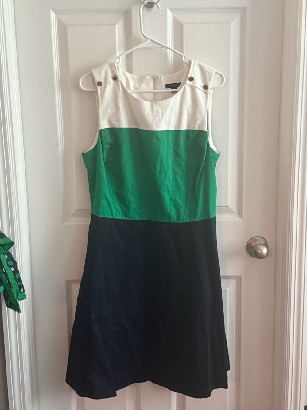Tommy Hilfiger Sleeveless Colorblock Mini Dress in White, Green & Black